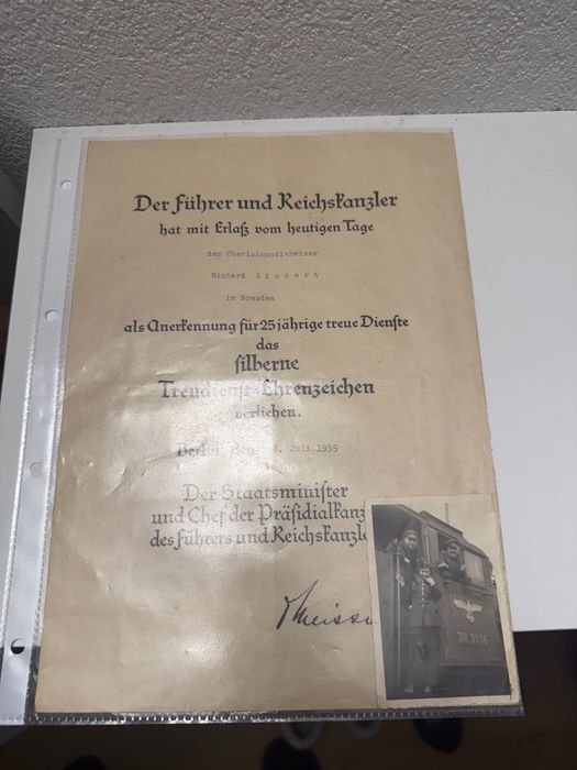 25 anos de serviço com documento e foto ww2 3 reich