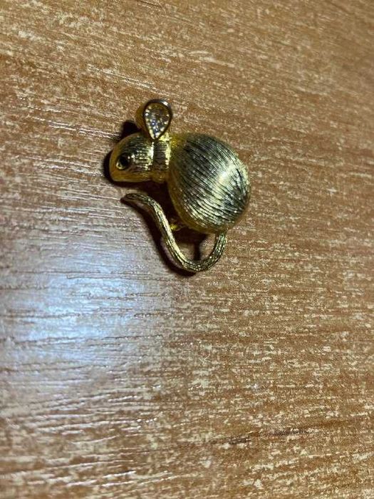 Винтажная брошь мышонок 925 серебро в позолоте