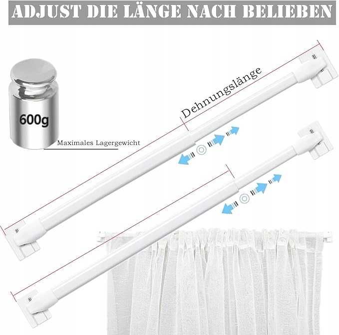 Karnisz drążek do firanek kuchennych zazdrostek samoprzyl 2szt 30-50cm