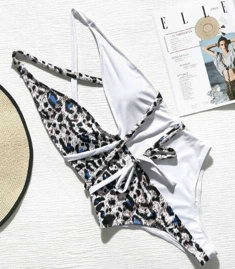 Шикарный пляжный комплект 2 в 1 - Туника купальник слитный леопард