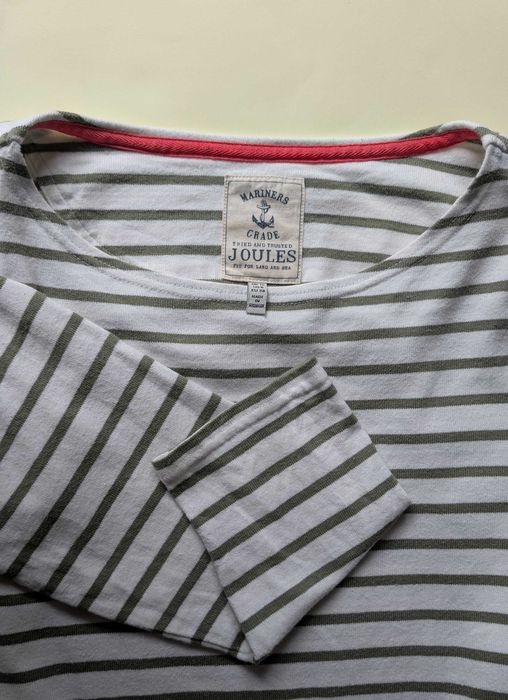 Bawełniana bluzka w paski Joules 38 M – khaki longsleeve, breton, preppy