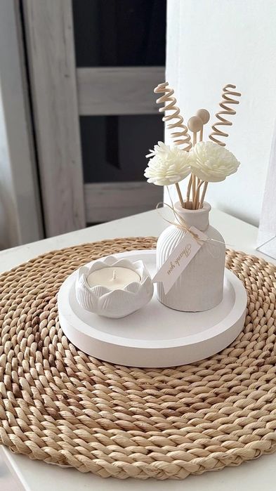 Zestaw Prezentowy z Gipsu Ceramicznego – Biały | Wosk Sojowy