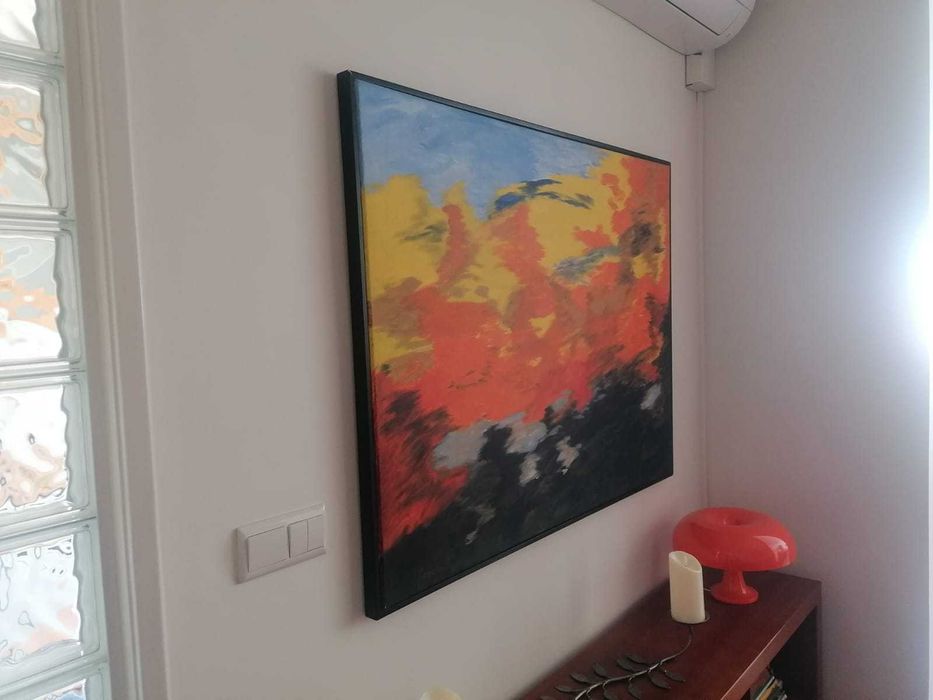 Quadro pintado a óleo com moldura,  medidas 1.20X92 cm