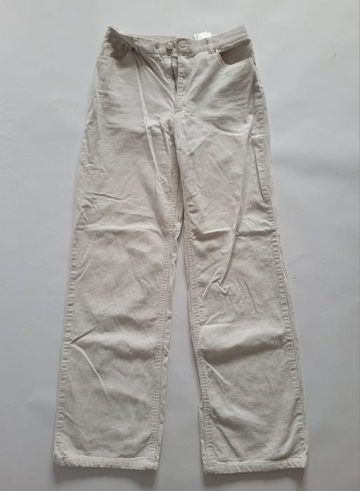 Biale sztruksowe szerokie spodnie wide leg wysoki stan S 36