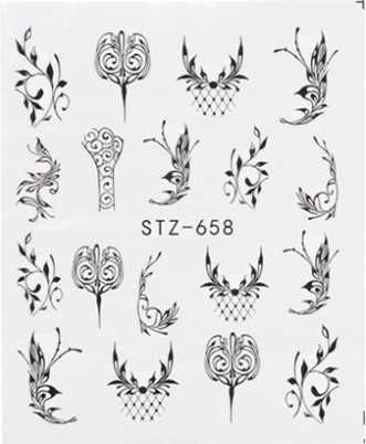 stz658 naklejki wodne czarne paznokcie ornament