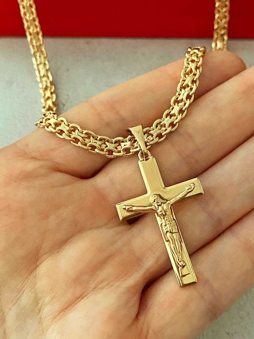 Позолоченная Цепочка "Панцирное Плетение" + Крестик +Браслет. Позолота