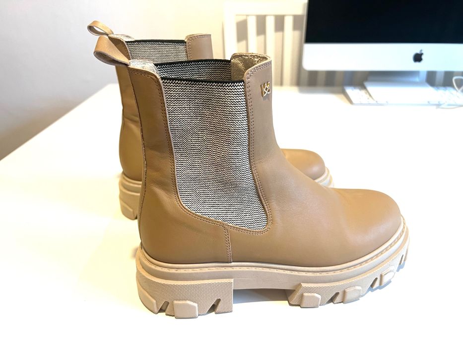 Kazar East +paragon skórzane sztyblety kozaki botki trapery beżowe 37