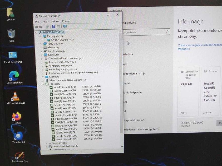 Komputer Używany Lenovo C20 Xeon 24GB 480 SSD Quadro W10 Gwar FV