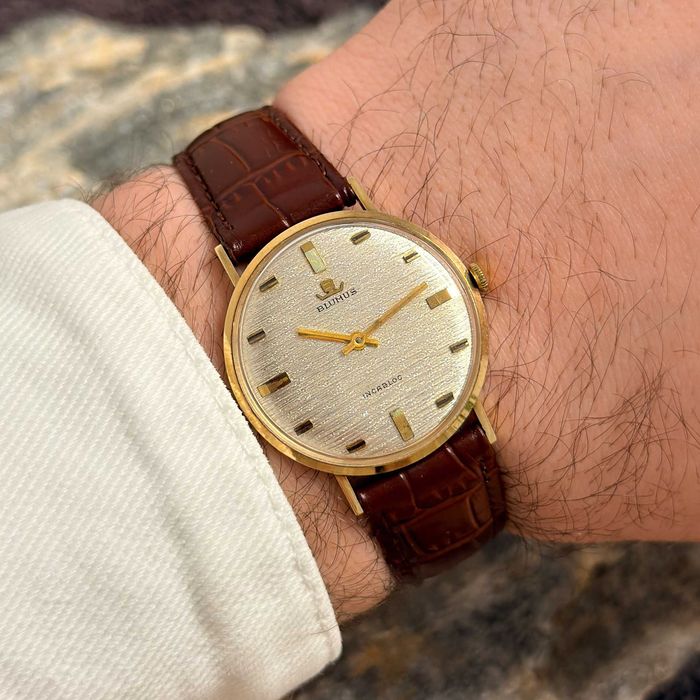 Zegarek Blumus Gold - 14k Złoto - Bark Finish Dial - Nos - 1960s