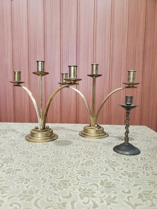 Castiçais Dourados muito antigos - Conjunto de 3