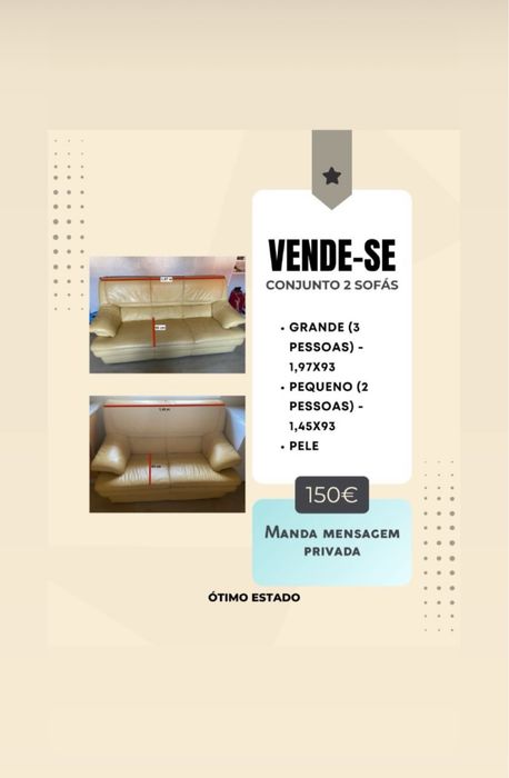 Conjunto de 2 sofás de pele