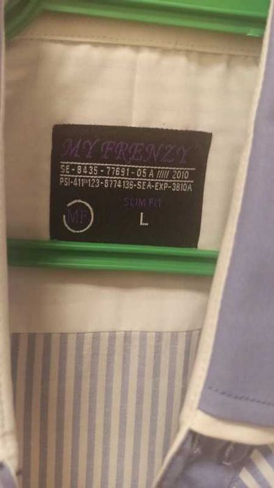 Fioletowa męska koszula na długi rękaw w paski L