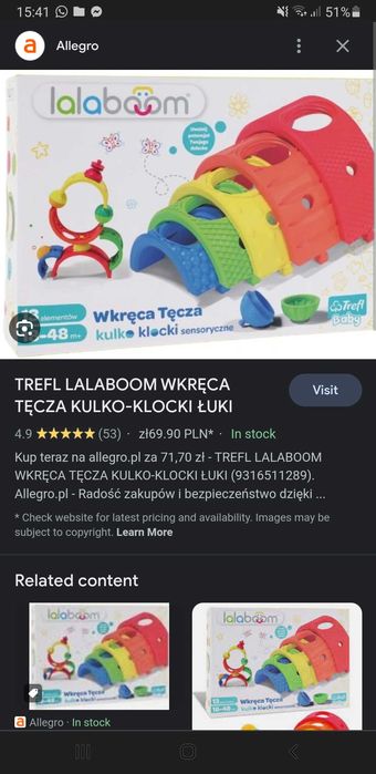 Kulko-klocki sensoryczne wkręca tęcza zabawka roku Trefl Lalaboom