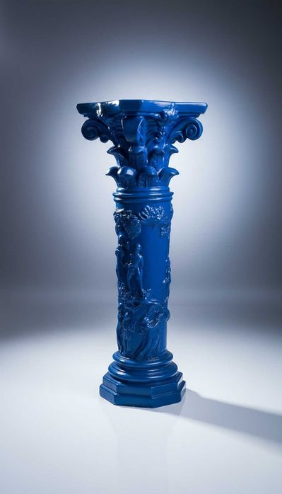 Coluna Decorativa em Cerâmica Azul Cobalto Estilo Clássico - 65 cm