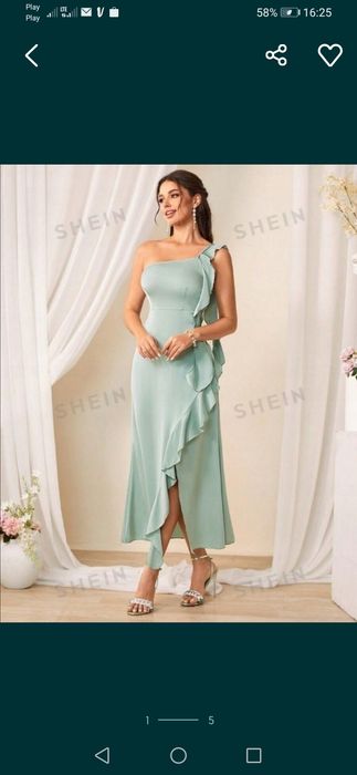 Elegancka sukienka mięta falbana wesele S