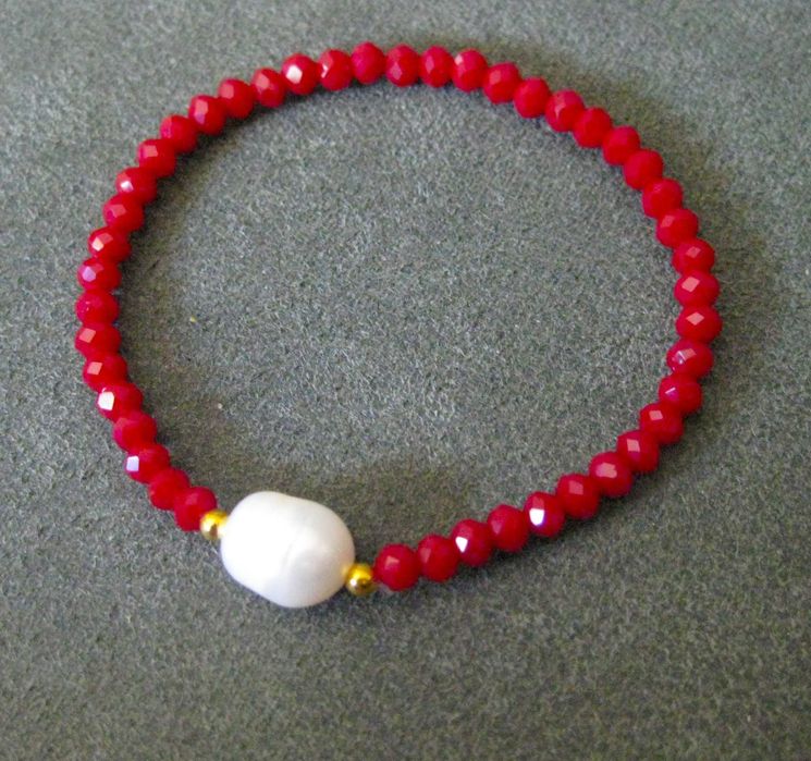 Colar Contas Vidro Facetadas Bordeaux e Perolas NOVO