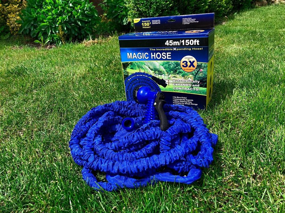 Поливочный шланг с распылителем 45 метров magic hose, растягивающийся