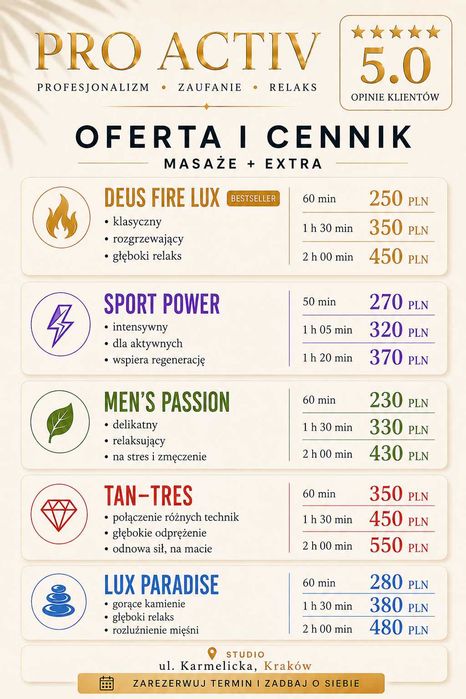 Masaż dla mężczyzn, Kraków | DEUS FIRE LUX