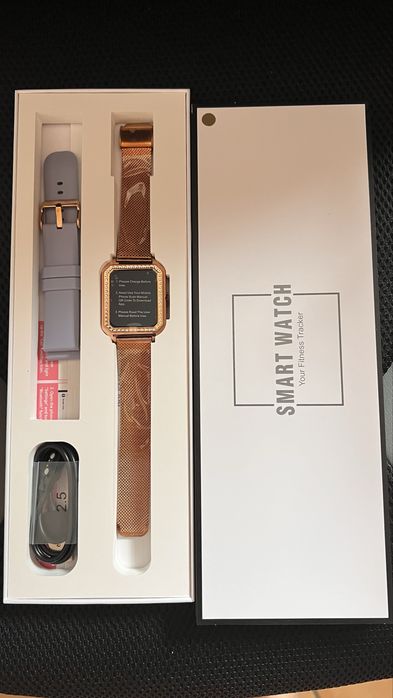 Nowy Elegancki Smartwatch Damski – Gold z kryształkami (Komplet + 2 Paski)