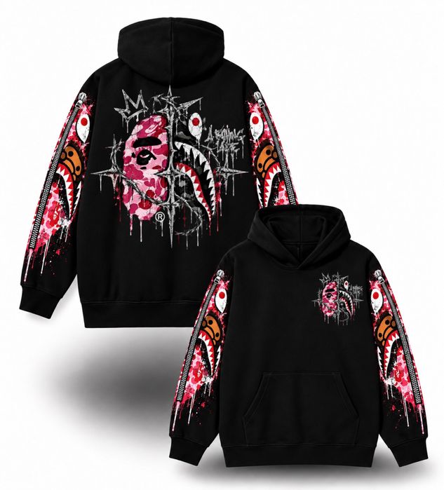 Худи BAPE Shark Custom Hoodie Logo унисекс черное бейп Новинки кофта толстовка лонгслив