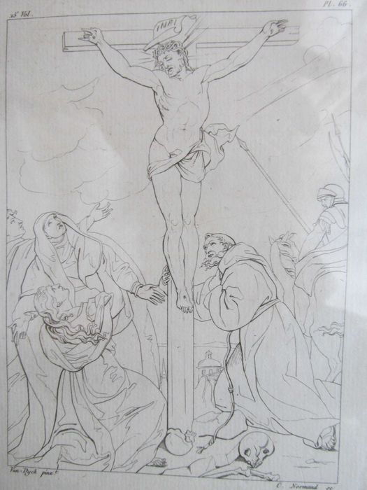 Stary miedzioryt Ukrzyżowanie Jezusa -Anthony van Dyck- 1845