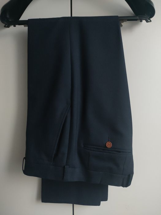 Granatowy wełniany garnitur męski spodnie marynarka Ozzano