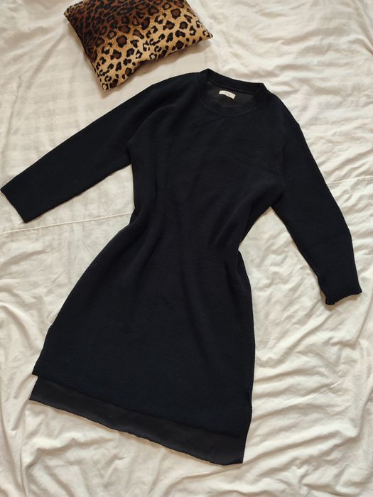 Сукня міді тепла в'язана трикотаж чорна довгий рукав тепла плаття