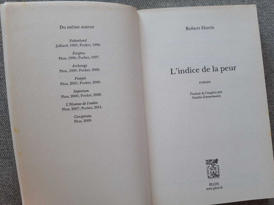 Livro "L'indice de la peur" de Robert Harris