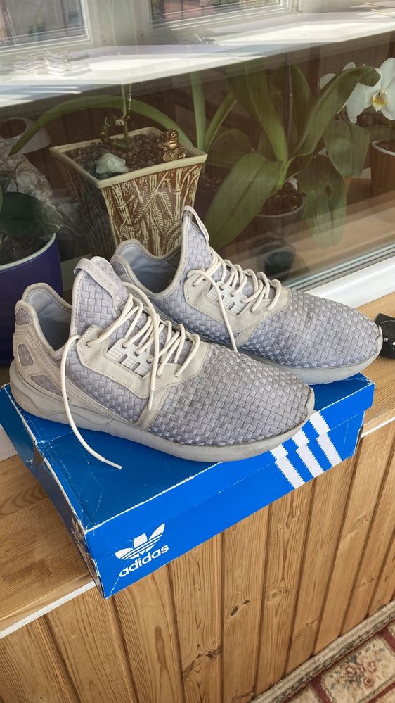 Adidas grey and white tubular runner online