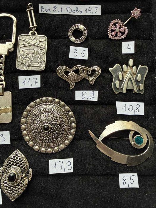 Брошки запонки браслети  брелки - срібло