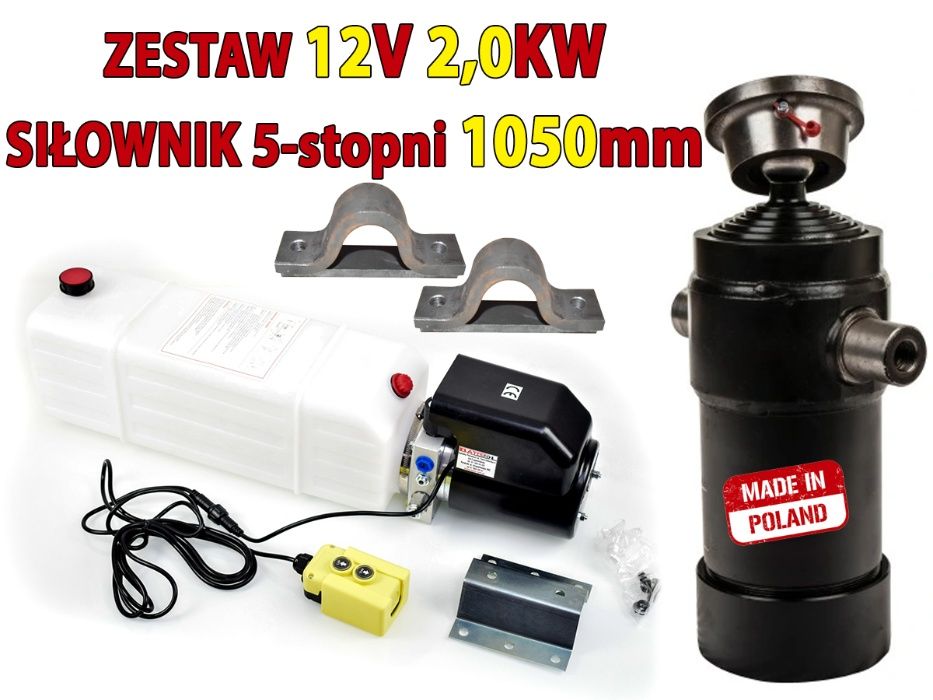 Zestaw wywrotki, agregat 12V + siłownik 1050mm + mocowani, kipra