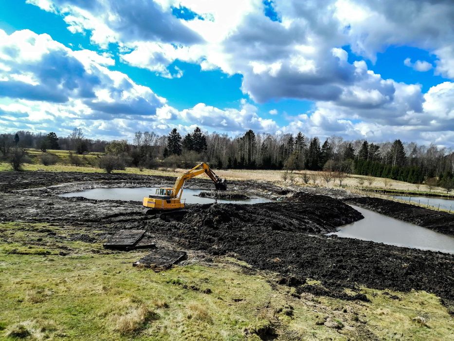 Stawy, odmulanie, kopanie rowy przepusty, koparka gąsienicowa long,