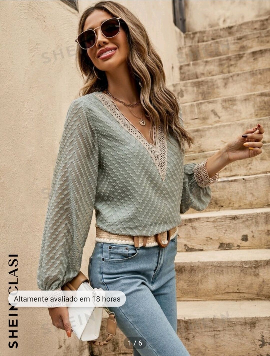 Blusa shein verde sale