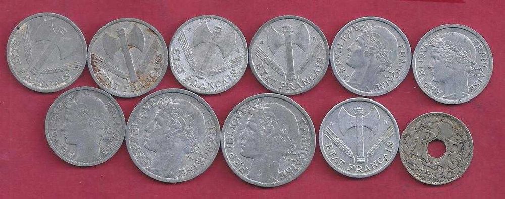 FRANÇA LOTE  DE  11  MOEDAS   ANTIGAS