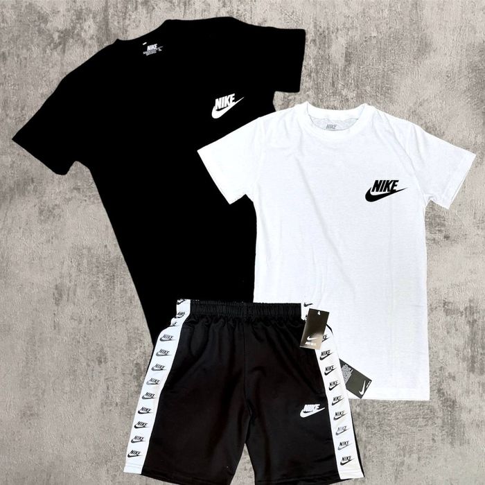 Чоловічий комплект найк шорти футболка чорний лампас мужской комплект
