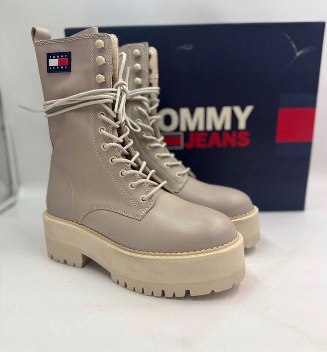 Botki zimowe Tommy Hilfiger Jeans damskie platforma beżowe