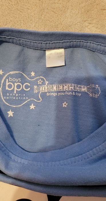 Chłopięcy T-shirt bluzka 116/122 niebieska z uśmiechem BonPrix