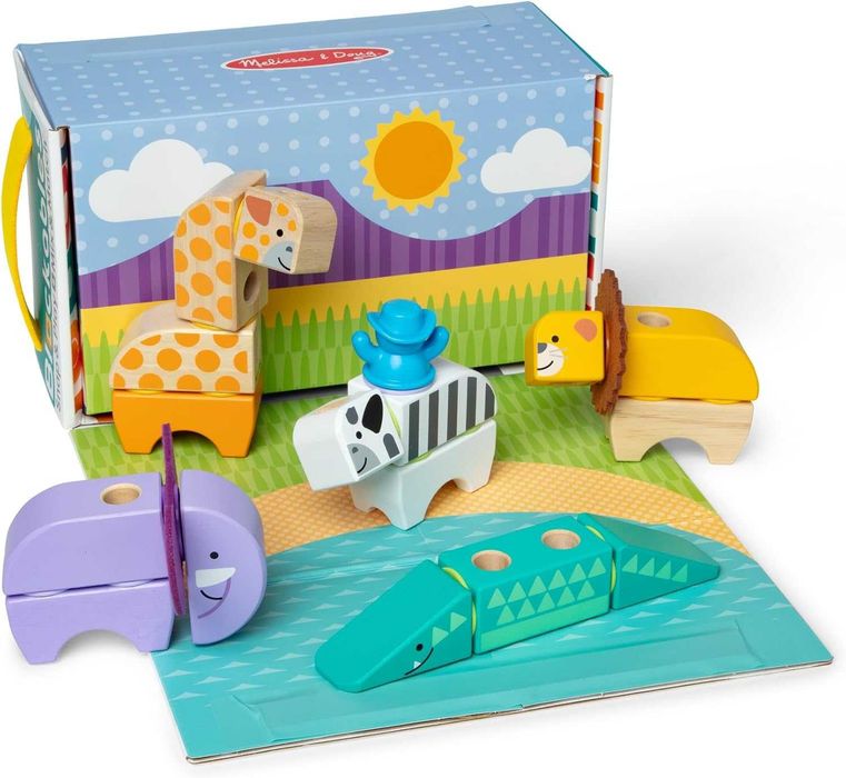 Melissa & Doug KLOCKI Blockables drewniane dzikie Zwierzęta Safari 34 elementy