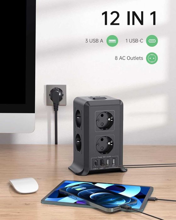 Tomada vertical eléctrica extensão vertical torre de alimentação NOVO