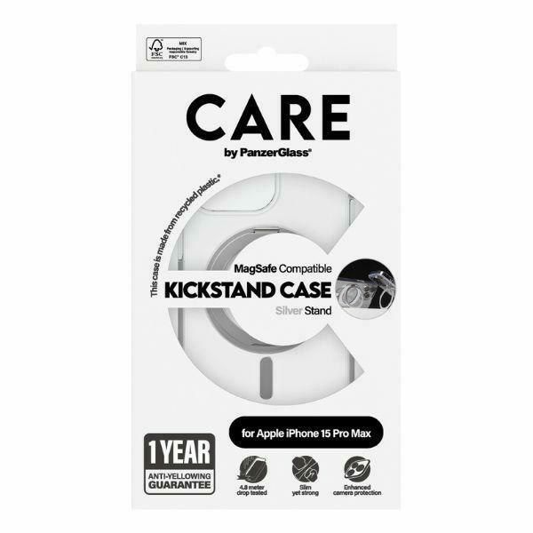 Etui CARE by PanzerGlass Kickstand Case iPhone 15 Pro Max 6,7" MagSafe srebrny/silver 1415