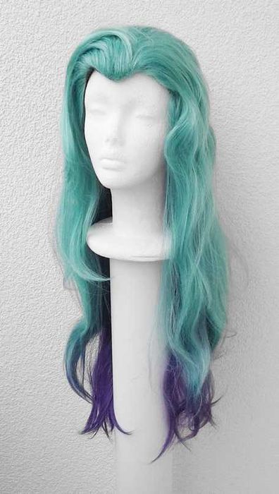 Seraphine Superstar LoL Liga Legend cosplay wig peruka turkusowa ombre