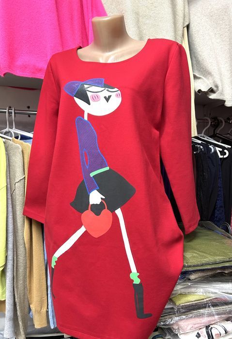 платье короткое, туника, плотный натуральный трикотаж.М-L