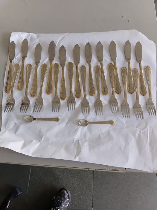 Conjunto de 24 talheres vintage solinger (banho de ouro)