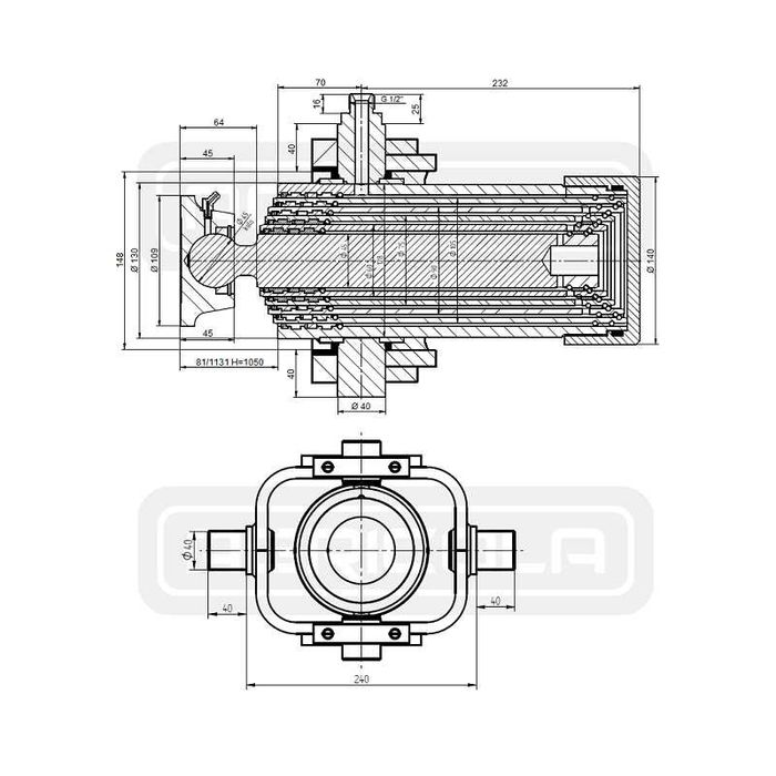 Siłownik teleskopowy 105/5/1050 z kołyską i mocowaniem