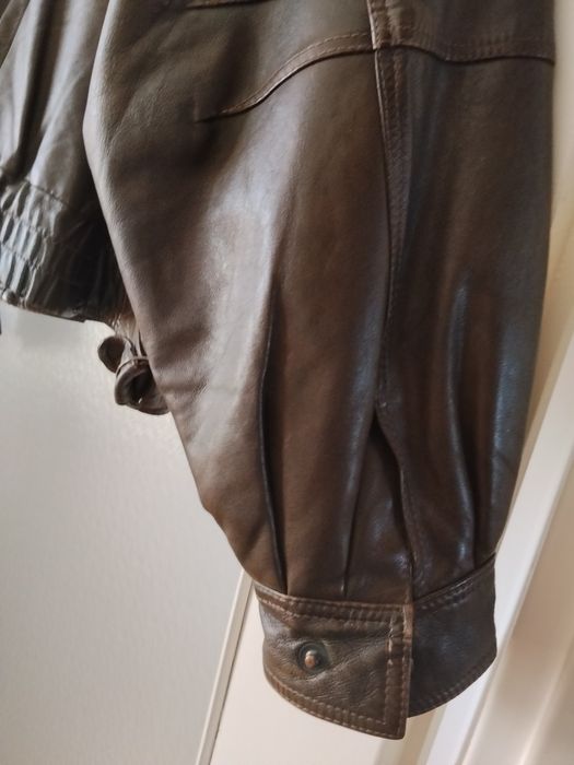 Kurtka skórzana brązowa Bomber wiosenna, przejściowa