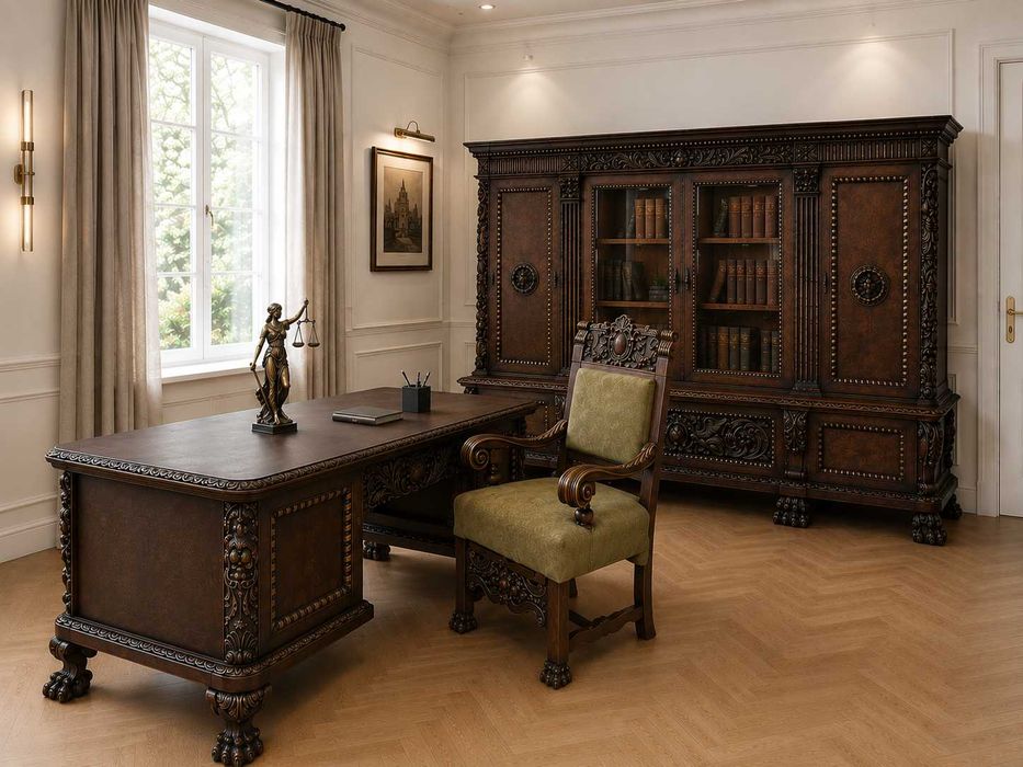 Biblioteka ,biurko , fotel - neorenesans z Berlina lata 1895-1900 unikat