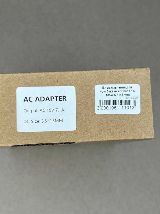 Зарядка блок живлення для Ноутбука Acer 19V 7.1A 135W DC 5.5-2.5mm