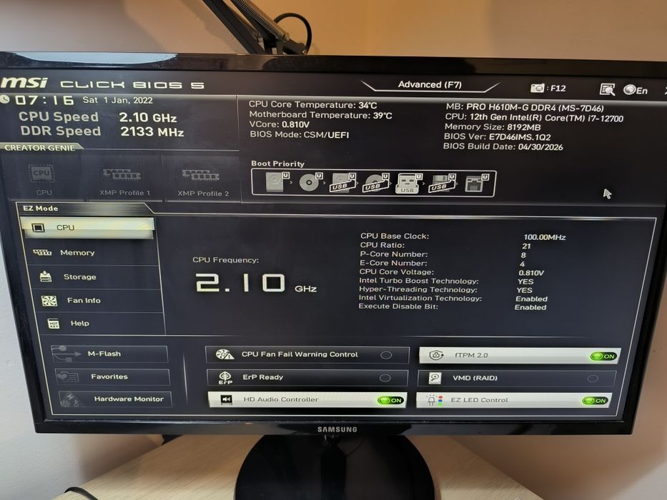 Computador MSI i7-12700 512gb 8gb