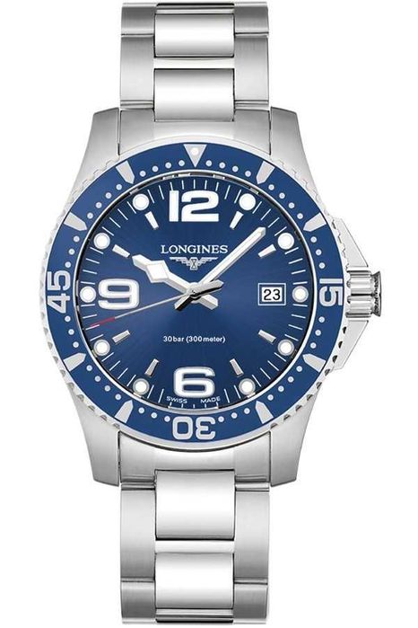 Zegarek Longines Hydro Conquest Stal Niebieski 30 Bar Data 41 mm Swiss L3.740.4.96.6 Obrotowa luneta pudło karta Bransoleta !