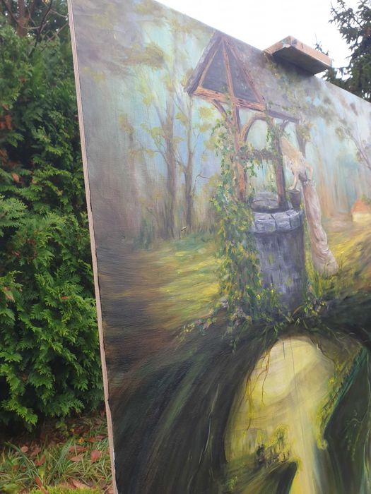 Obraz autorski oryginalny olejny Duży Las Runy 92x125 cm + rama